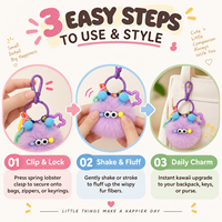 Porte-clés mignon en forme de boule de charbon, jouet en fausse fourrure douce et moelleuse avec pompon et yeux 3D bouleversants, clip étoile, breloque pour sac à dos, ensemble cadeau pour filles et femmes