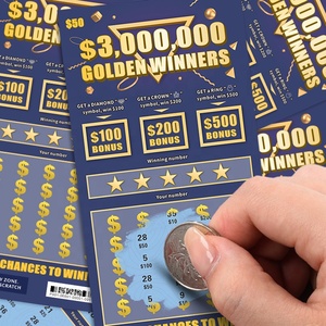 Boleto de Lotería Rasca y Gana Golden Winners Jackpot con Logo y Tamaño Personalizado Muestra de Impresión Digital - Product Image 1