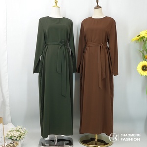 Muslim Women Basic Closed Abaya With Side Pockets in Premium Nida Inner Dress Slim Long Sleeves 13 Colors 6597# - Product Image 1