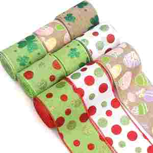 Ruban en toile de jute filé de haute qualité Festiva 6,3 cm à motif œuf de Pâques pour la décoration de la Saint-Patrick et de Pâques, 10 yards/rouleau - Product Image 1