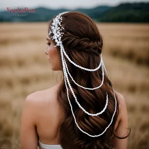 YouLaPan HP647 Cadena de perlas tiara blanca accesorios para el cabello de boda diademas nupciales para niñas joyería nupcial accesorios de mujer