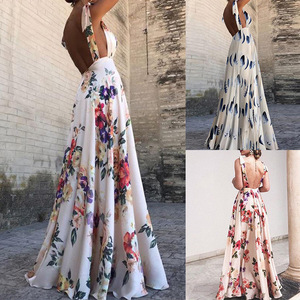 Vestido Largo Halter sin Espalda con Estampado Floral, Cintura Imperio, Sin Mangas, Vestido Maxi de Verano, Moda Femenina - Product Image 3