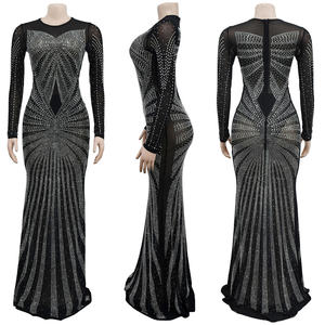 Ouyaan Maxi Lange Zeemeermin Jurk Formele Mesh Doorzichtig Baljurk Avondfeest Galajurken Met Strass - Product Image 2