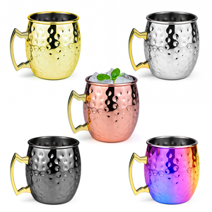 Mug Moscow Mule martelé de qualité supérieure 350 ml (12 oz) en acier inoxydable 304 durable, vaisselle de bar en métal avec poignée pour cocktails - Product Image 1