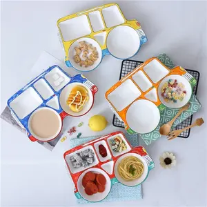 car shape cute kids plate/compartment kids melamine plates/children 6 divided plate