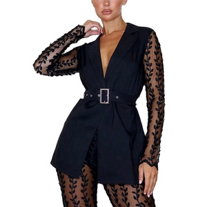 Formale Giacca Sportiva delle Donne di Autunno di Colore Solido Del Merletto Del Ricamo Manica Lunga <span class=keywords><strong>Cintura</strong></span> Giacca - Product Image 5