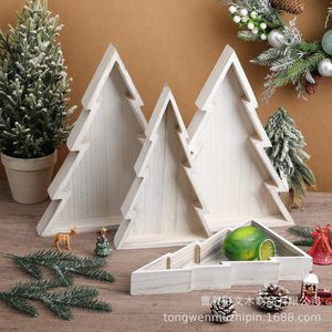 Bandeja de madera con forma de árbol de Navidad, plato de frutas de madera maciza, decoración de escritorio para fiestas navideñas - Product Image 1