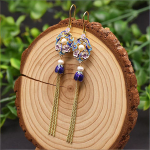 Long Pearl Dangle <strong>Earrings</strong> Multiple Strands <strong>of</strong> Rice Pearls 18k Gold Plated Elegant Formal Evening Wedding <strong>Bride</strong> <strong>Earrings</strong> - Product Image 3