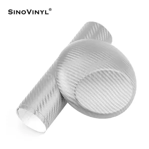 Sinovinyl Nhà cung cấp Trung Quốc bán buôn Polymer PVC 3D sợi Carbon Bạc Sticker Bọc Xe vinyl phim