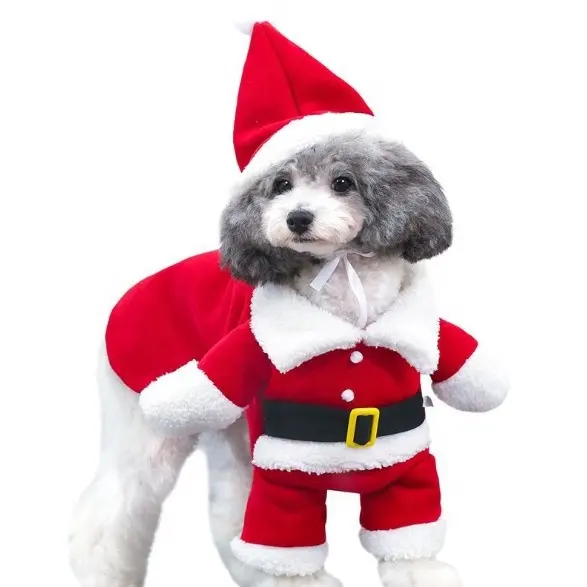 Рождественские костюмы для домашних животных, костюм для собаки с шапочкой, толстовка для собаки Санта-Клауса, рождественские костюмы для кошек