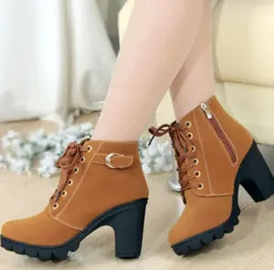 Botas de invierno con cordones para mujer, botines de tacón alto con plataforma, zapatos cálidos, última versión