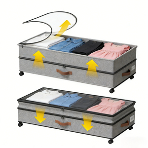 Organizador <span class=keywords><strong>de</strong></span> <span class=keywords><strong>Almacenamiento</strong></span> Debajo <span class=keywords><strong>de</strong></span> la Cama con Tapa Transparente con Cierre, Cajones Plegables con 6 Ruedas, Ahorro <span class=keywords><strong>de</strong></span> Espacio para Ropa y Zapatos - Product Image 5