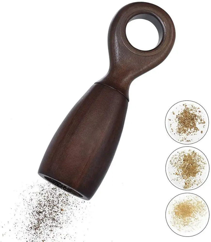 Salt and Pepper Grinder Refillable Solid Wood Spice Mill Ceramic Rotor Steel Core with Strong Adjustable Coarseness