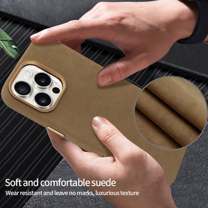 Cao cấp bao gồm tất cả kinh doanh từ trường hợp điện thoại không dây cho <span class=keywords><strong>iPhone</strong></span> 16 15 Pro Max nâu cho Alcantara da lộn PU da - Product Image 1