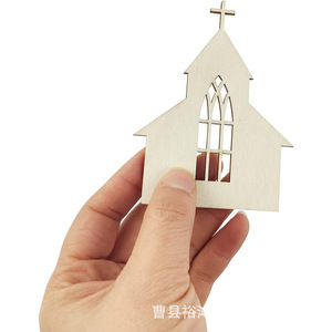 ของตกแต่งไม้รูปโบสถ์ 4 ชิ้น พร้อมเชือกสำหรับของชำร่วยงานคริสต์มาส - Product Image 4