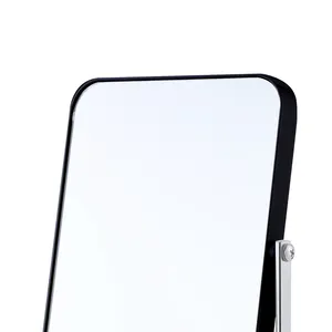 Specchio con cornice in plastica per trucco nero quadrato con supporto portatile personalizzato su entrambi i lati