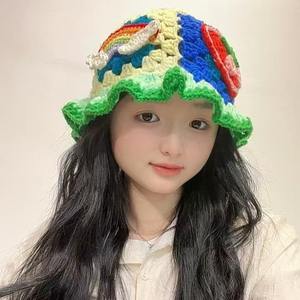 Gorro de Punto Verde hecho <span class=keywords><strong>a</strong></span> mano, gorro de playa tejido de ganchillo informal <span class=keywords><strong>a</strong></span> la moda para pesca, viajes, ciclismo, uso diario - Product Image 2