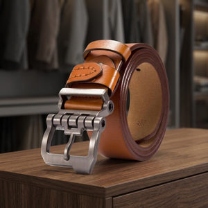 Ceinture carrée vintage en cuir de vachette écologique longue durée pour homme, longueur personnalisable, motif uni, boucle en acier réversible, robuste et de haute qualité - Product Image 1