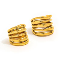 Fenny 18K Vergoldeter Großhandelsring, Wasserfest & Nicht Verblassend, Einfacher Klassischer Klobiger Mehrschichtiger Breiter Edelstahlring, Trendiger Schmuck für Frauen