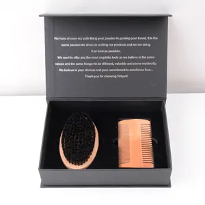 Hot Sale Boar bristle Beard Brush With Flat Comb Wooden Hair Brush Gift Kit