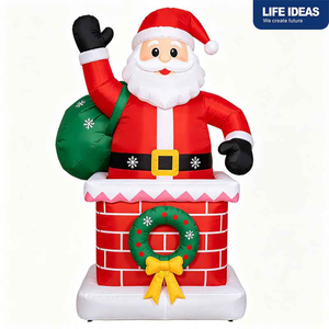Christmas <b>Inflatable</b> Santa Climbing Chimney with Gift <b>Backpack</b> Blow up Xmas Decoration for Roof Yard Waterproof Outdoor - Product Image 1