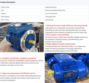 محرك حثي كهربائي أحادي الطور بمحركين مكثفين YL-801-2-0.75kw 50Hz B3 B5، حماية IP54/IP55، لف نحاسي 100% - Product Image 3