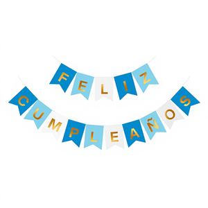 Guirlande Joyeux Anniversaire 16 pièces 4M Tons Bleus et Lettres Dorées Modèle 44274 pour Décorations de Fête - Product Image 1