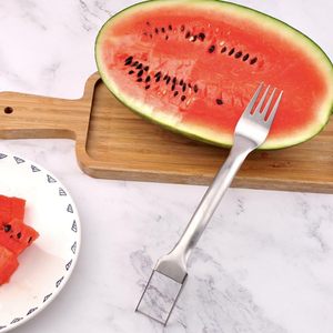 2026 Summer Multi Function 2-in-1 Stainless Steel Watermelon Fruit Forks Slicer Knife Tool Watermelon Slicer <b>Cutter</b> With Fork - Product Image 3