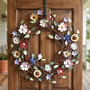 Corona Floral Metálica Hecha a Mano, Redonda, Rústica, Decorativa, con Flores, Sin Iluminación, Paquete Individual - Product Image 5