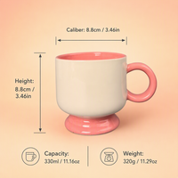 Mug à café en céramique 330 ml avec logo personnalisé OEM, motif floral tropical et imprimé oiseau, tasse à pied en gros pour café, cadeau, décoration intérieure