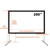 Écran de projection extérieur de 200 pouces avec support, projection frontale 4K haute définition, adaptée à la projection extérieure