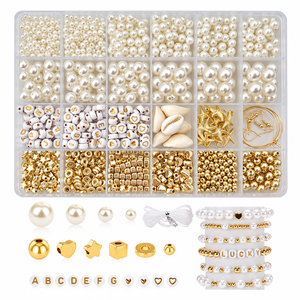 Kit de fabrication de bijoux en <span class=keywords><strong>perles</strong></span> DIY avec <span class=keywords><strong>perles</strong></span> d'espacement dorées, breloques <span class=keywords><strong>lettres</strong></span> et étoiles de mer, ensemble de <span class=keywords><strong>perles</strong></span> pour la création de bracelets et colliers - Product Image 1