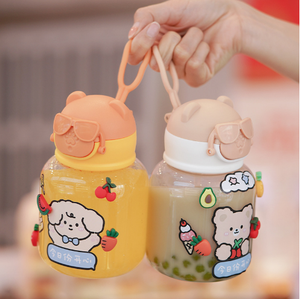 Bouteille d'<span class=keywords><strong>eau</strong></span> avec couvercle d'ours mignon, belles lunettes brillantes d'été, bouteille d'<span class=keywords><strong>eau</strong></span> en paille d'ours - Product Image 2