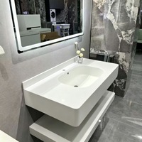Comptoir de salle de bain moderne en pierre frittée avec lavabo intégré, personnalisable et intelligent, pour usage hôtelier, vente en gros usine