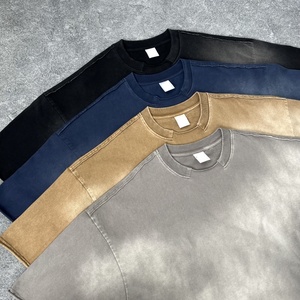 Venta al por mayor 100% algodón lavado con ácido logotipo personalizado rizado liso en blanco de gran tamaño hombro caído cuello redondo desgastado ropa de calle hombres camiseta - Product Image 5