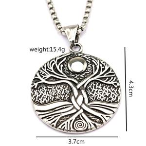 Collar con colgante de árbol de la vida vikingo unisex de acero inoxidable vintage con incrustaciones de luna, joyería de regalo para hombres y mujeres - Product Image 5