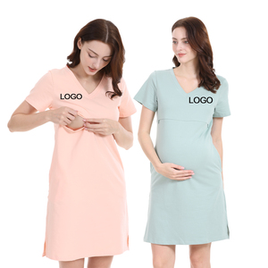 Đầm bầu cho bà mẹ cho con bú, tay ngắn, khóa kéo giấu kín, thiết kế riêng - Product Image 1