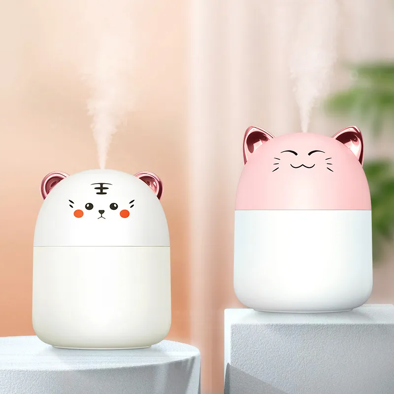 ขายร้อน 250ml เครื่องทําความชื้นอากาศอัลตราโซนิก Cool Mist สัตว์เลี้ยงน่ารัก Mini Humidifier พร้อมไฟกลางคืนสําหรับห้องนอนบ้าน