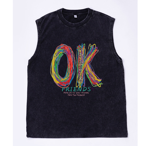 Débardeur oversize noir délavé à l'acide, motif gribouillage multicolore « OK FRIENDS Hang on to Your Dreams » en écriture cursive - Product Image 5