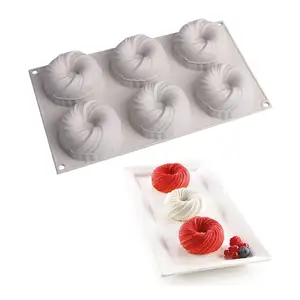 Silicone 6 Cavity Cake Mold Donut Pan Swirl Shape Bread Bakeware Baking Birthday Party Woolen Mousse Maker