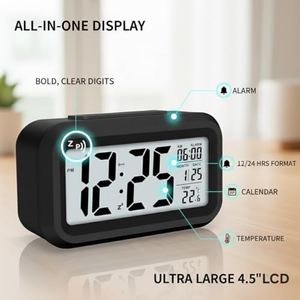 Reloj Despertador Digital con Pantalla LCD, Funciona con Batería, Luz Nocturna Inteligente, Fácil de Usar, Reloj para Niños y Personas con Sueño Pesado, Reloj de Dormitorio - Product Image 5
