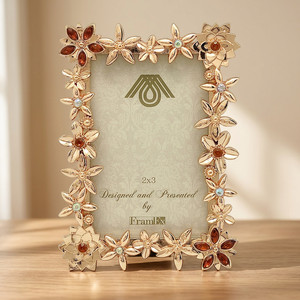 Best Selling Gold Die Cast Plated Mini Photo Frame Flower Beads Namecard Holder 2"x3" (5x7.6cm) for <b>Weddings</b> Made Zinc Alloy - Product Image 3