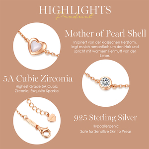 CDE YN1020 925 joyería de plata esterlina al por mayor corazón madre de perla circón piedra natal collar de cadena doble chapado en oro rosa - Product Image 4