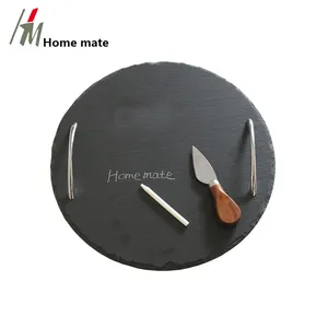 Thân Thiện Với Môi Trường Được Thiết Kế Tự Nhiên Vòng Slate Ban Phục Vụ Slate Khay Slate Dinner Tray Với Cheese Knife