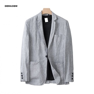 Hot New Men's <span class=keywords><strong>Casual</strong></span> Respirant Lin <span class=keywords><strong>Blazer</strong></span> Veste Lâche Bouton Unique Polaire Costume avec Fermeture À Glissière Plus La Taille pour L'été - Product Image 4