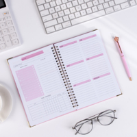 Carnet de notes spirale A5 rose en PU à couverture rigide, agenda quotidien, hebdomadaire et mensuel, personnalisable 2027-2028