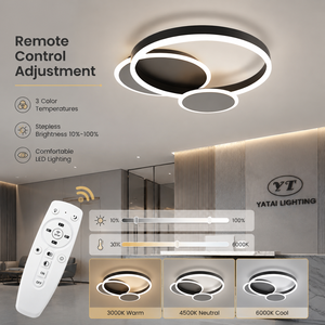Plafonnier LED Moderne Dimmable Noir Anneau Acrylique Fer Haute Luminosité CRI Pour Salon Chambre 47W 3 Températures de Couleur Télécommande - Product Image 4