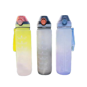 Botella de agua de plástico con logo personalizado al por mayor, 800-900ml, de PC con degradado, para niños, con cuerda de transporte simple y tapa de copa espacial de alto brillo. - Product Image 6