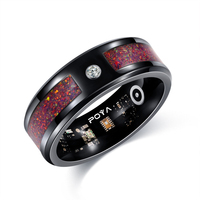Bague intelligente POYA en promotion, 8 mm, noire, avec incrustation d'opale rouge galaxie, feuille d'or et coquille d'ormeau, bague unique pour homme, ajustement confortable