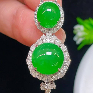 Double Cabochon Imperial Green Jadeite Pendant 18K White Gold Diamond Halo Setting Removable Burmese Jade <b>Statement</b> <b>Necklace</b> - Product Image 1